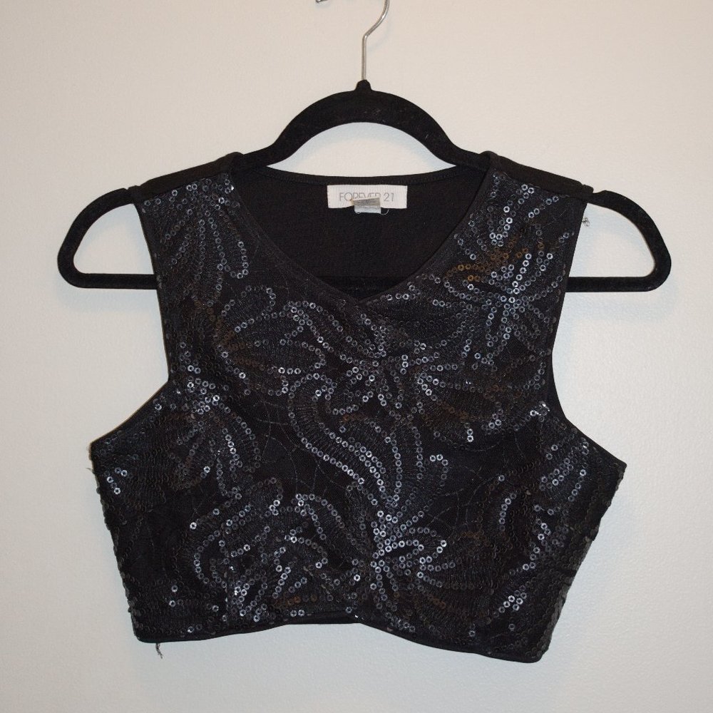Forever 21 Embroidered Black Crop Tank Top